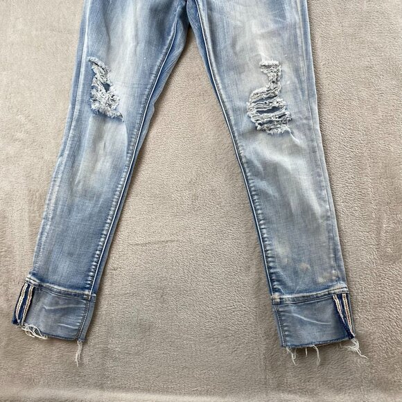 Indigo Rein Jeans Size 5 Light Blue Denim Distressed With Raw Hem and Selvage - Picture 6 of 14